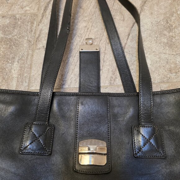 VTG Dooney and Bourke Black leather 2 Handle Tote Panama Collection 1980's - Picture 3 of 16
